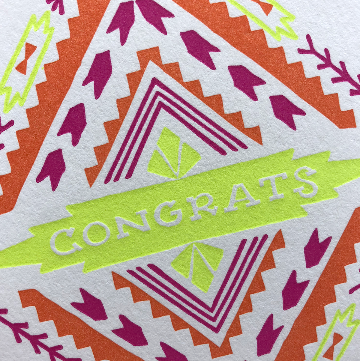 Alternative close-up view of the Aztec Congrats Letterpress Greeting Card geometric diamond design.