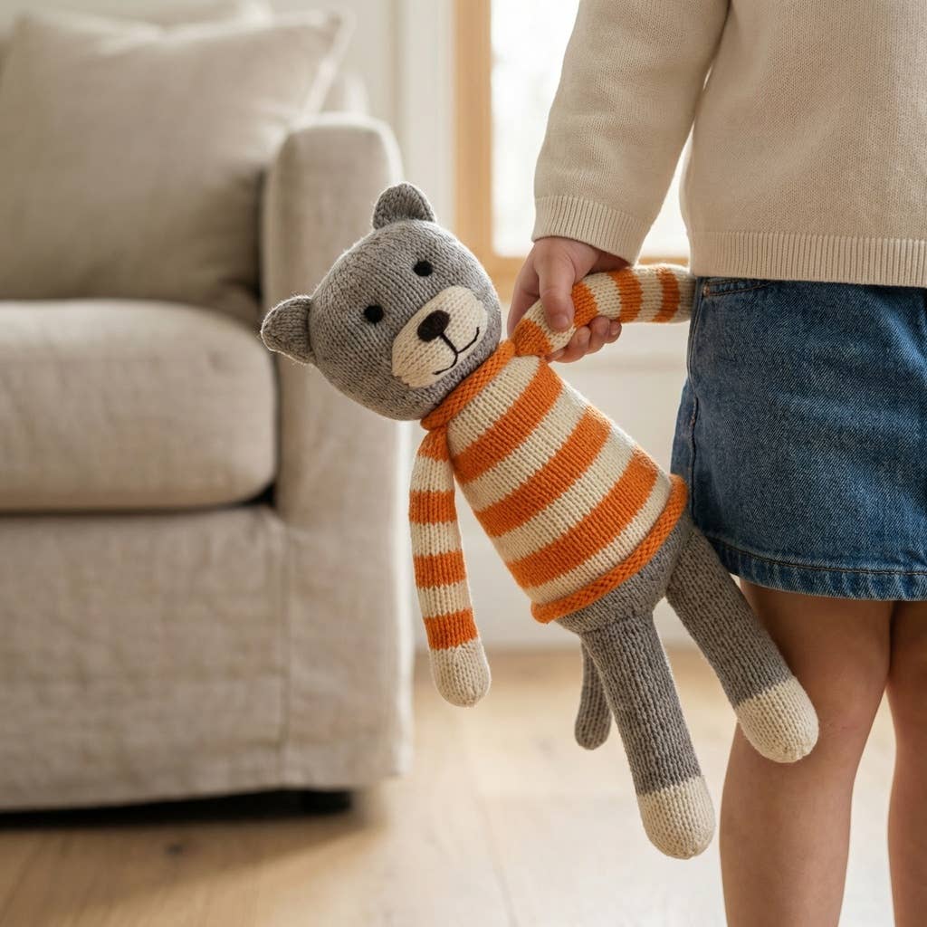 Striped Knit Cat Stuffed Animal β Cotton Plush Toy for Kids