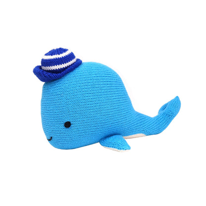 Hand-Knit Whale with Striped Cap