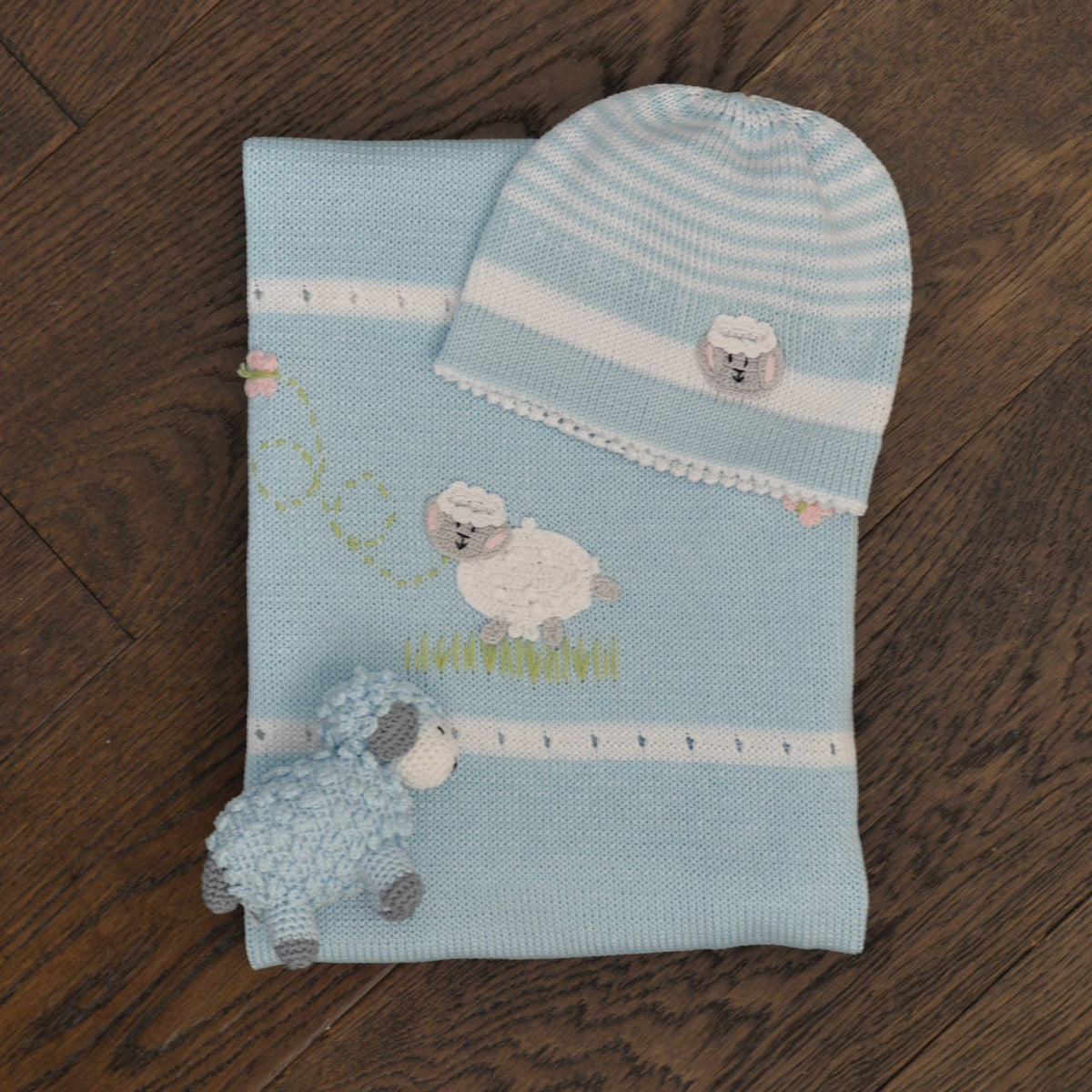 Hand-Knit Lamb Baby Blanket