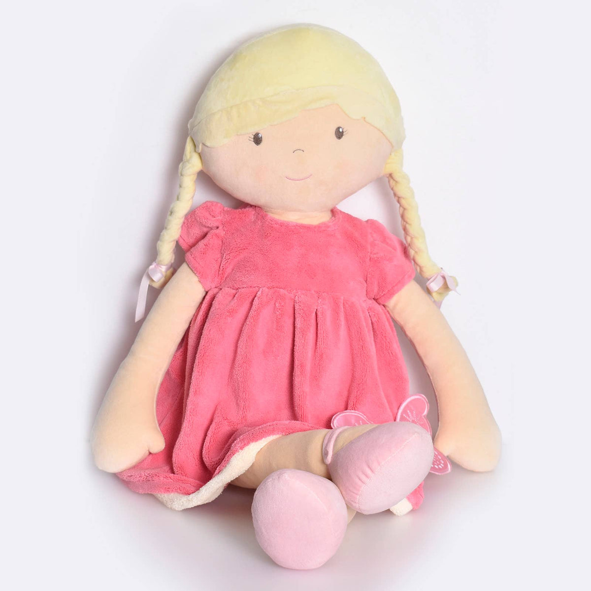 Ria X-Large Blonde Hair Doll in Pink & White Dress