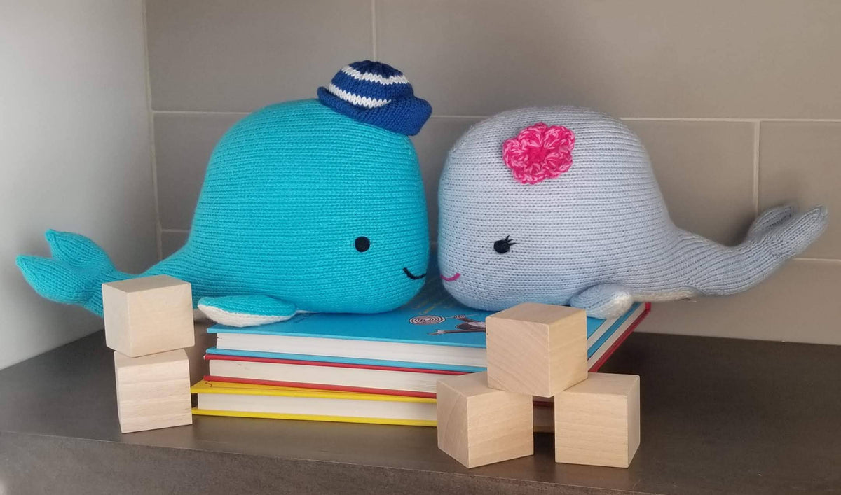 Hand-Knit Whale with Striped Cap