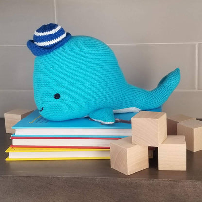 Hand-Knit Whale with Striped Cap