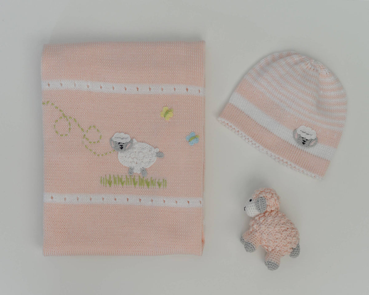 Hand-Knit Lamb Baby Blanket