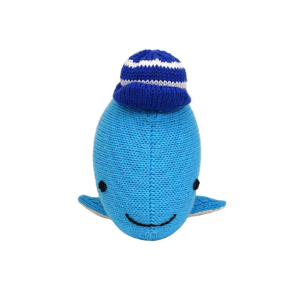 Hand-Knit Whale with Striped Cap