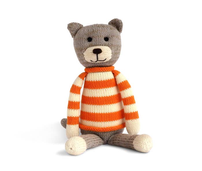 Striped Knit Cat Stuffed Animal – Cotton Plush Toy for Kids