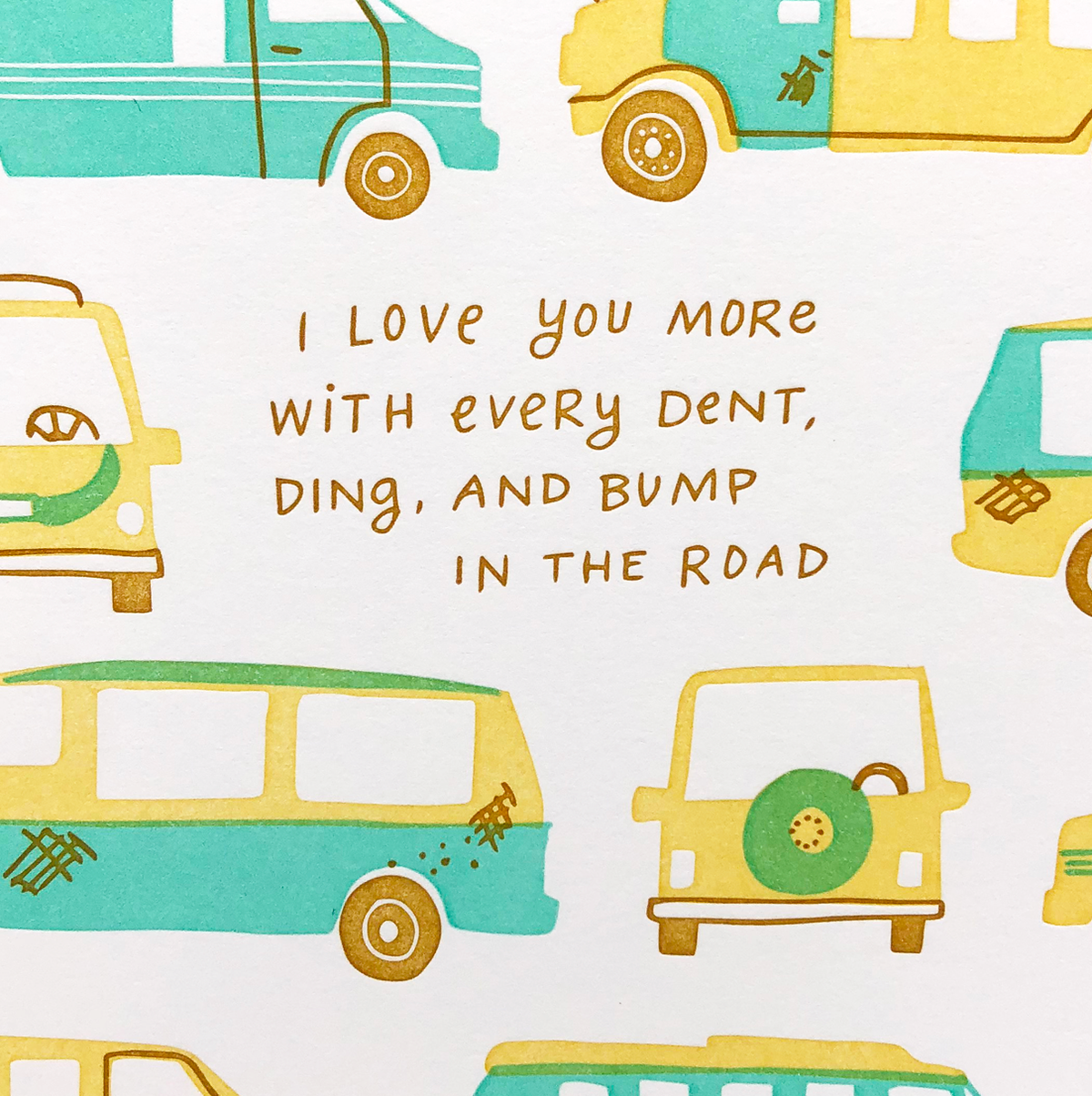 Alternative close-up view of the artwork on Van-niversary Letterpress Greeting Card.