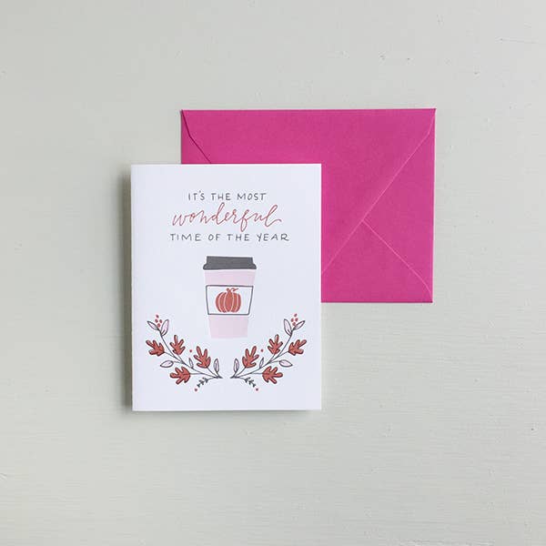 Closer look of Warm Wishes & Pumpkin Spice Card paired with a matching envelope.