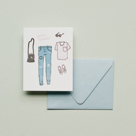 You're Classic Letterpress Greeting Card by Printerette Press featuring a minimalist fashion illustration.