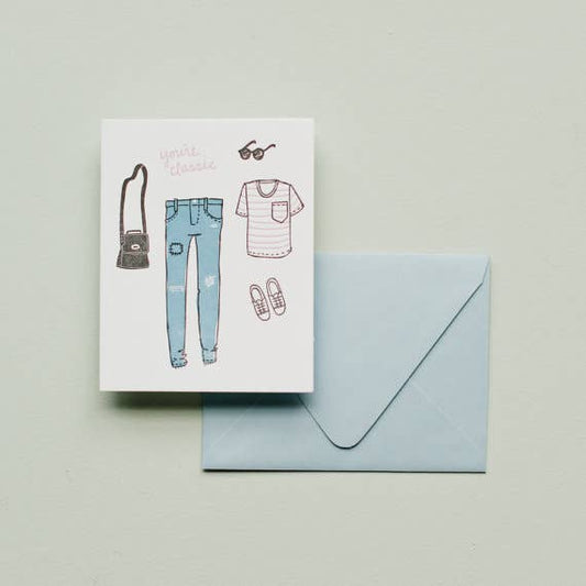 You're Classic Letterpress Greeting Card by Printerette Press featuring a minimalist fashion illustration.