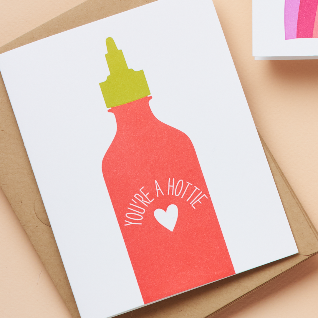 Alternative close-up view of the You're a Hottie Letterpress Greeting Card artwork.
