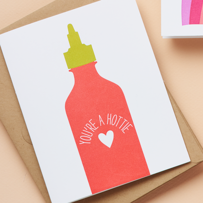 Alternative close-up view of the You're a Hottie Letterpress Greeting Card artwork.